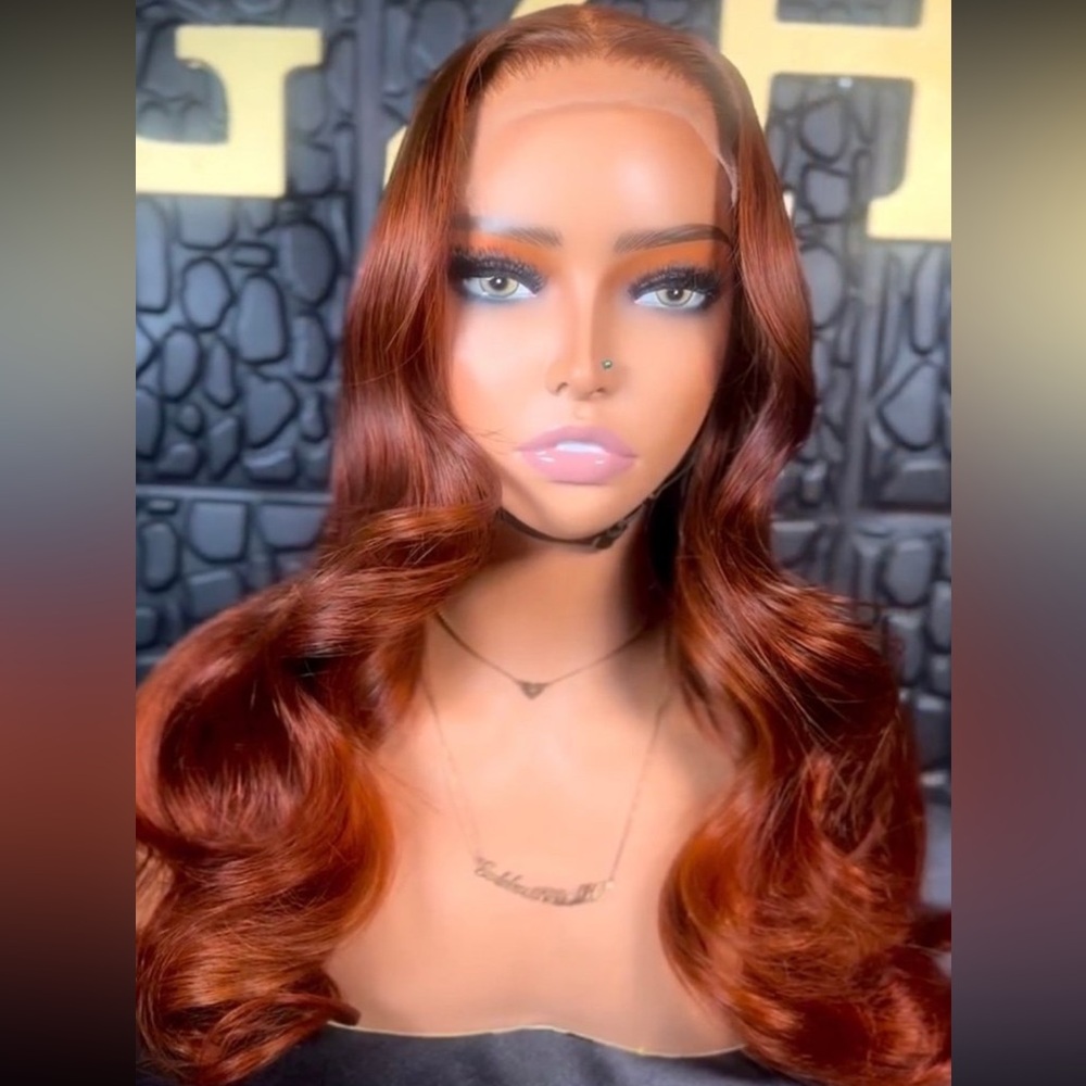 Glueless ginger red lace front human hair wig